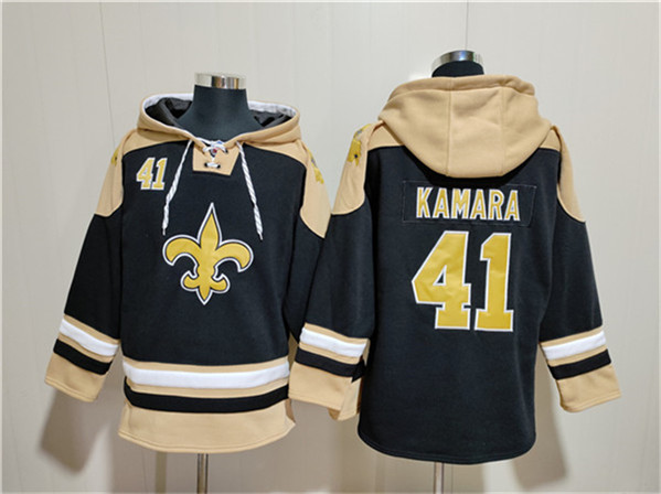 Men's New Orleans Saints #41 Alvin Kamara Black Ageless Must-Have Lace-Up Pullover Hoodie